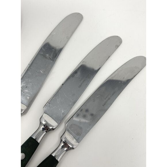 Hampton Silversmiths BISTRO GREEN Stainless 2 RIVETS 2 Table Spoons 3 Knives - Picture 6 of 8